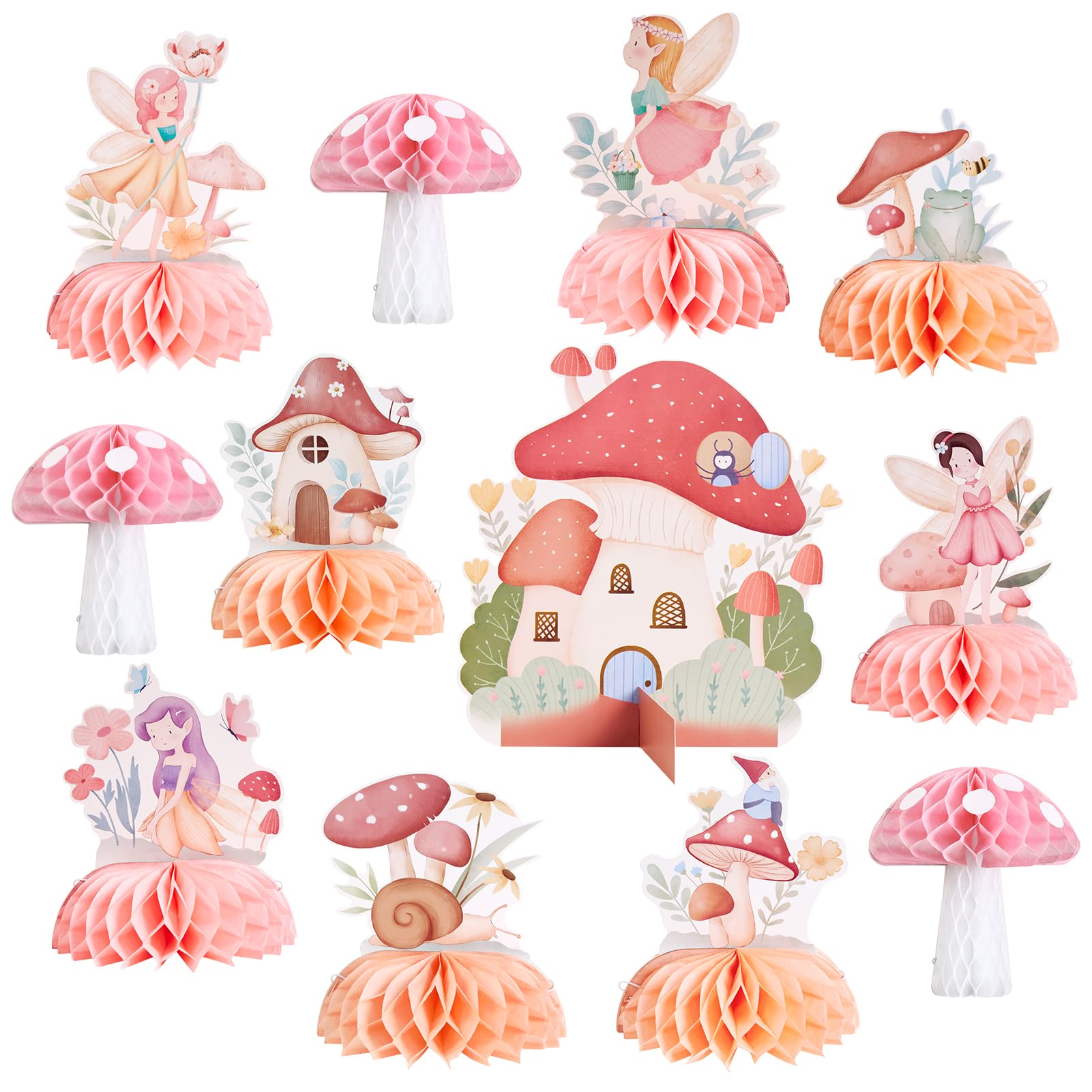 12PCS Fairy First Birthday Decorations, Fairy Honeycomb Centerpieces Decorations, Mushroom Birthday Party Table Decorations, Mushroom Party