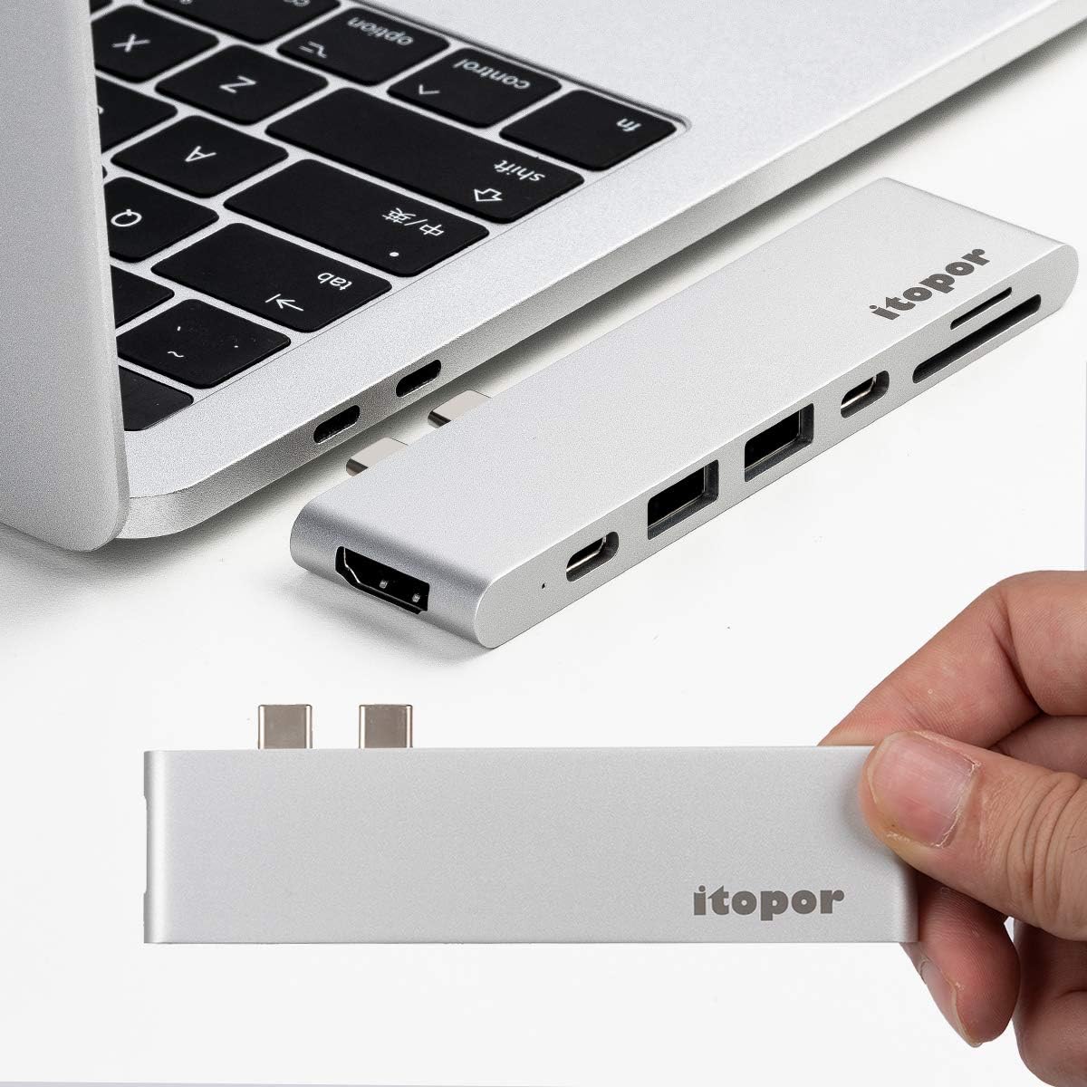 Flаѕh Sаlе USB C Hub for MacBook Pro 2018 2017 2016 13 15,USB C Adapter for MacBook Air 2018, 7 Ports USB C HUB 100W Power Delivery,5Gbps Data, 4K HDMI, 2xUSB 3.1,7 in 1 USB C HUB by Itopor (Silvery)