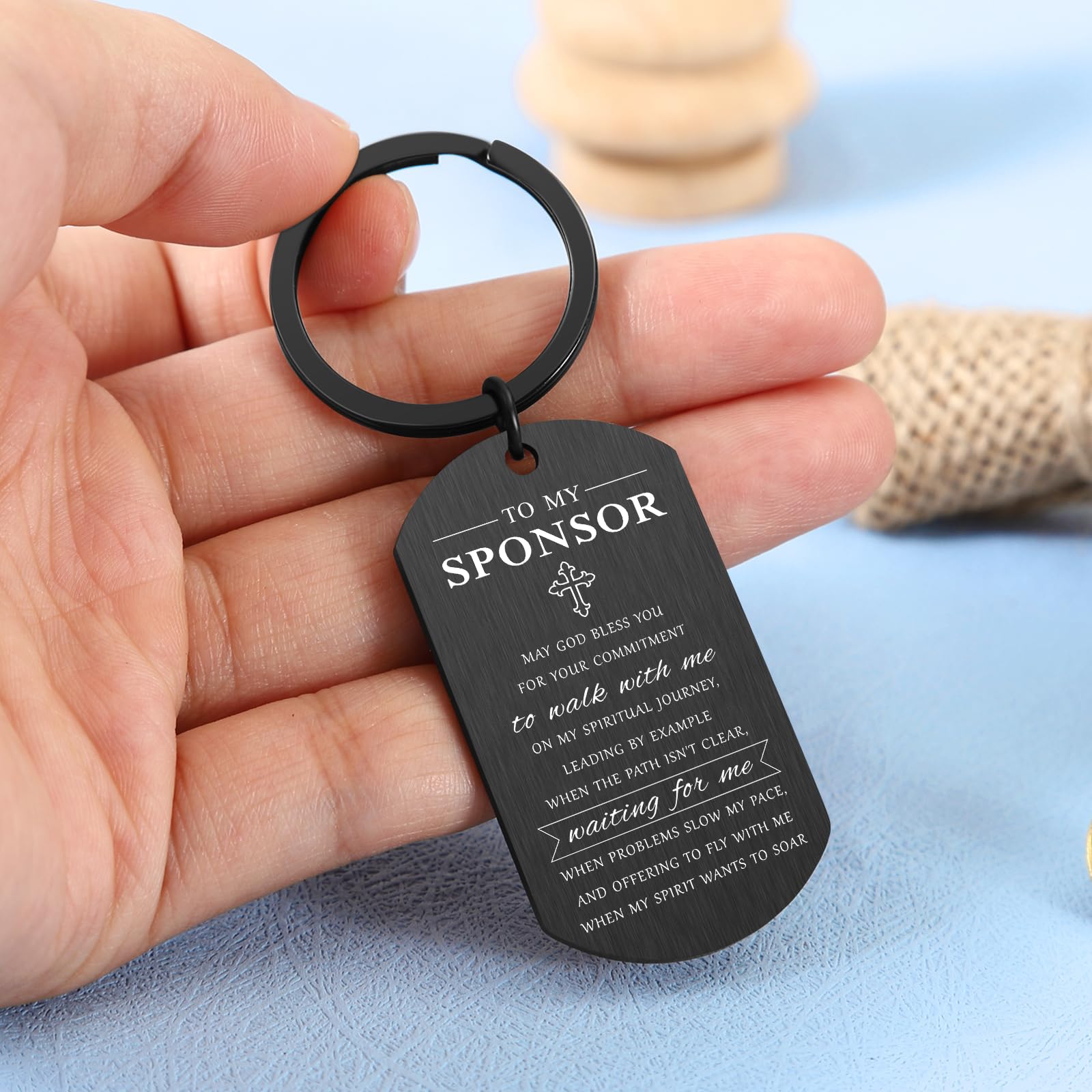 May God Bless You Sponsor Keychain for Women Men Thank You Confirmation Sponsor Gifts to My Sponsor, Medium, Black