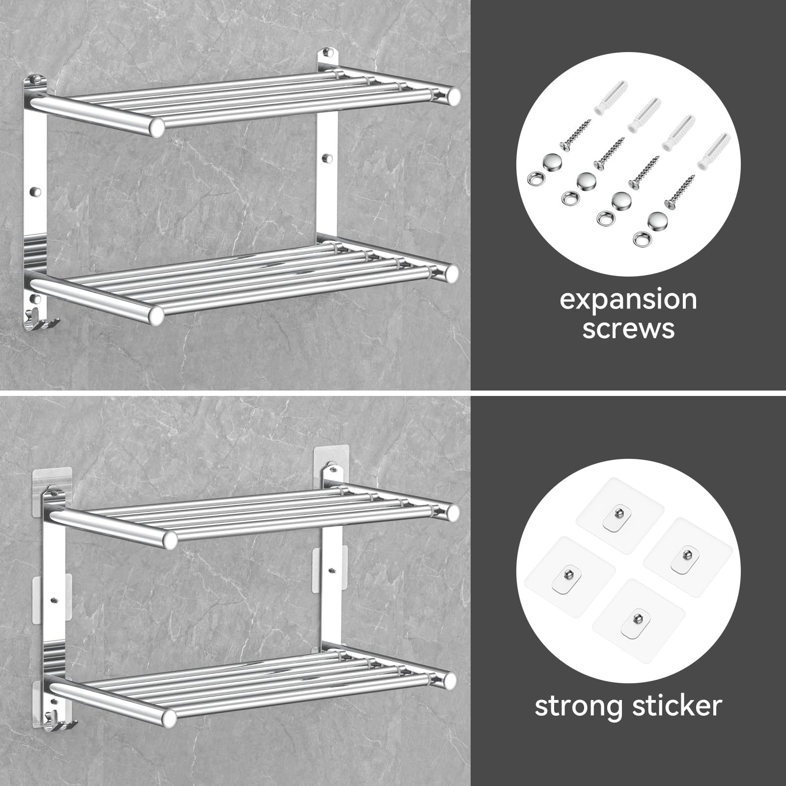 Toallero extensible de 17-30 pulgadas para baño cocina toallero colgador de paños de cocina SUS304 soporte de pared de acero inoxidable sin taladro ajustable (toallero de doble capa)