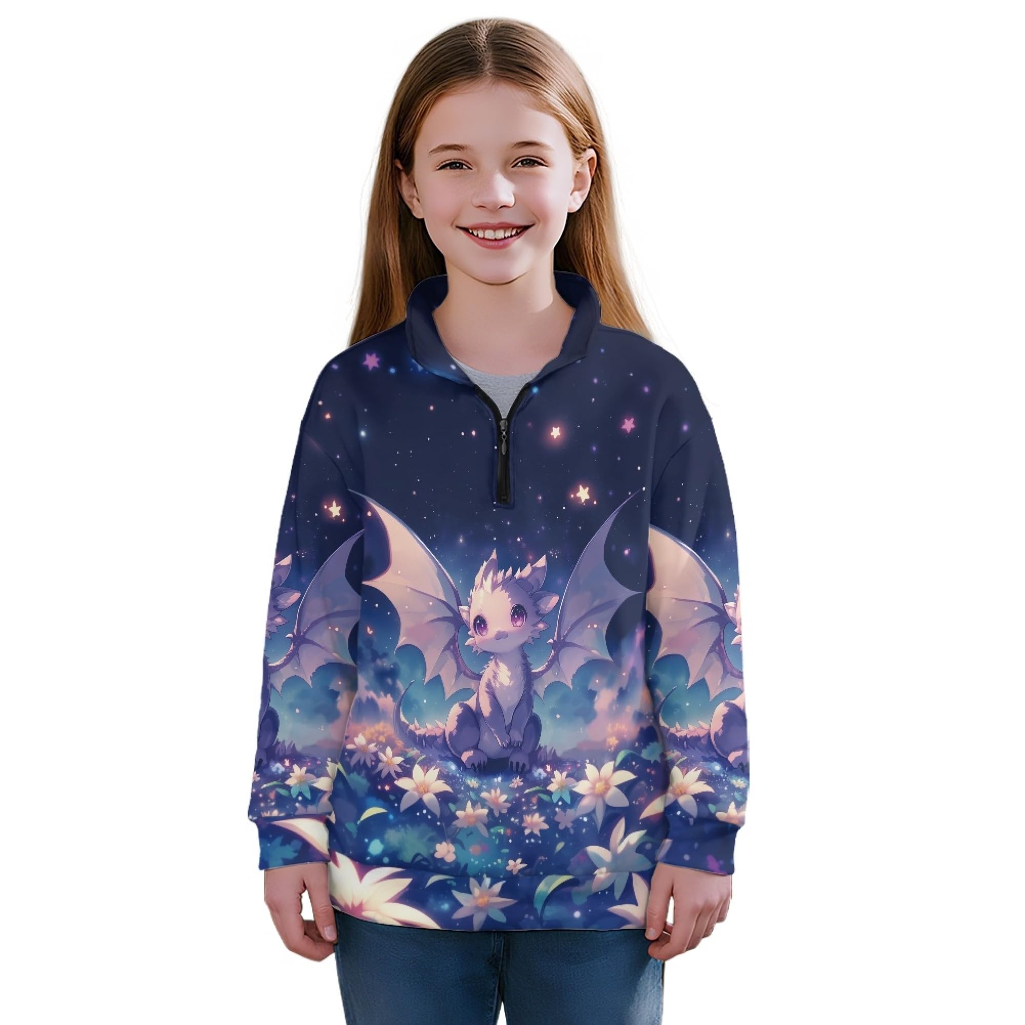 AmzPrint Girls' Novelty Quarter Zip Sweatshirt Long Sleeve Pullover Cool Activewear Running Hoodie For Teens Girls