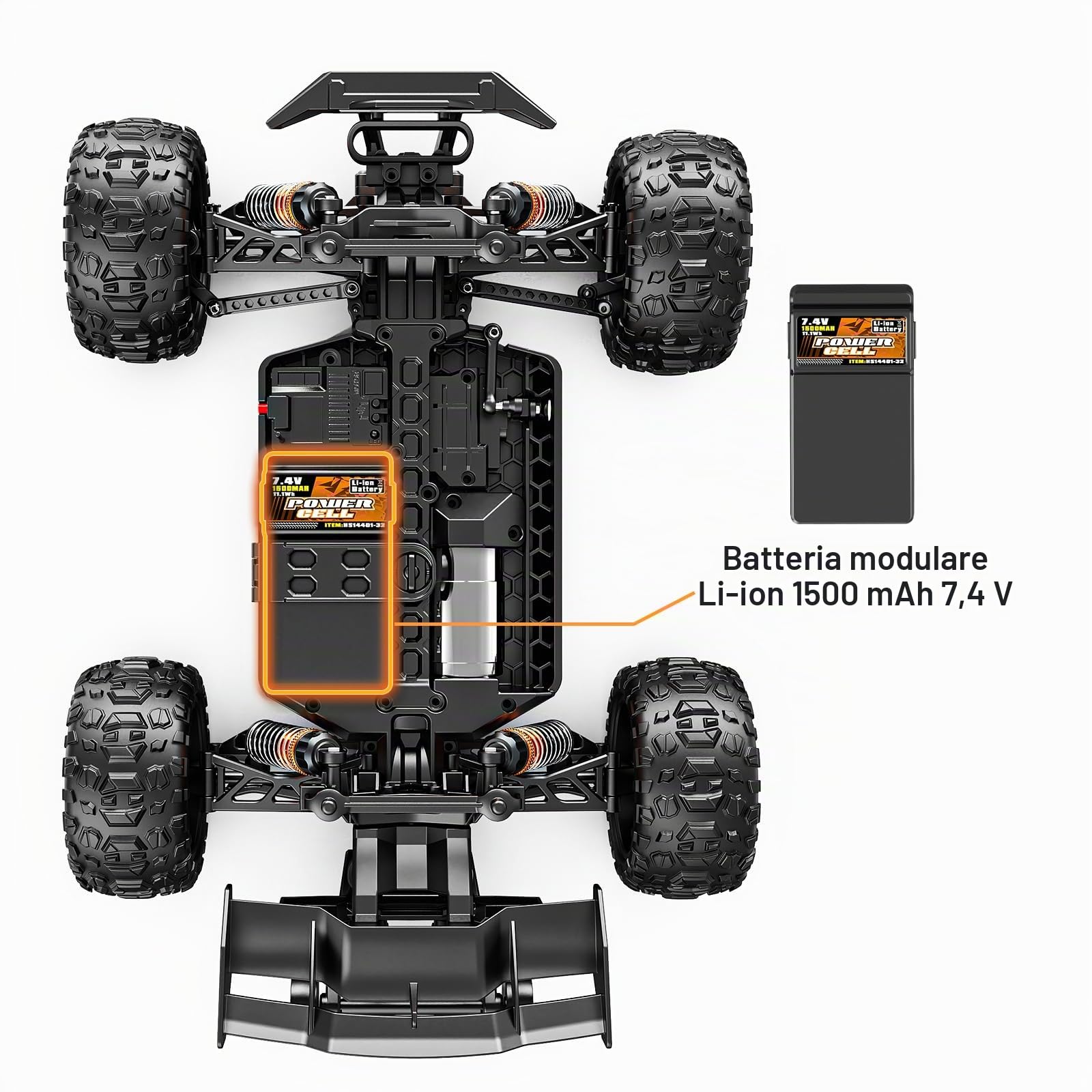 2S 1500 mAh Accessorio di Aggiornamento per Auto RC, Batteria agli Ioni di Litio 2S 7,4 V 1500 mAh, Batteria di Ricambio per RC per 1/14 & Scala 14431 14412 14411 14331 14322