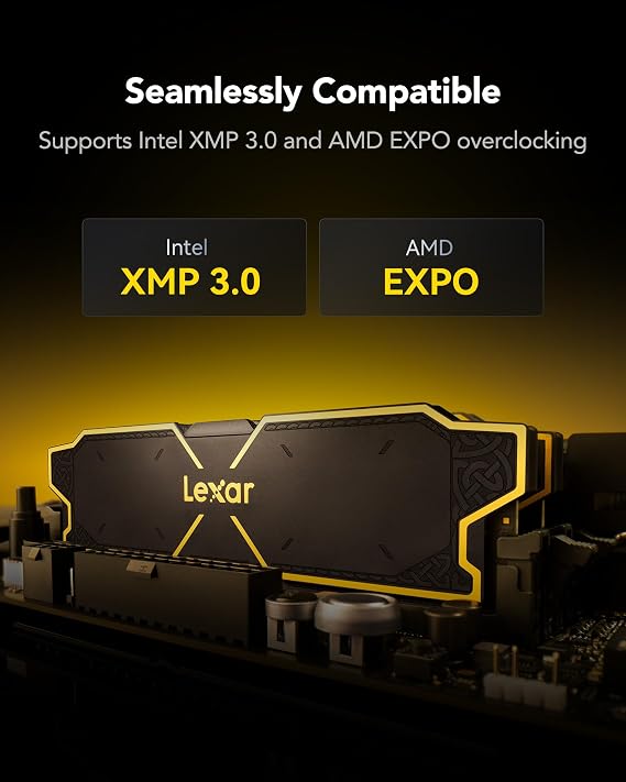 Lexar OC DDR5 RAM 32GB Kit (2x16GB) 6000 MHz, UDIMM PC Memory, CL38 | 288-Pin UDIMM Desktop Memory, Gaming Computer Memory DRAM for Intel XMP 3.0/AMD EXPO, On-die ECC, 1.25V