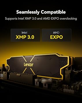 Lexar OC DDR5 RAM 32GB Kit (2x16GB) 6000 MHz, UDIMM PC Memory, CL38 | 288-Pin UDIMM Desktop Memory, Gaming Computer Memory DRAM for Intel XMP 3.0/AMD EXPO, On-die ECC, 1.25V