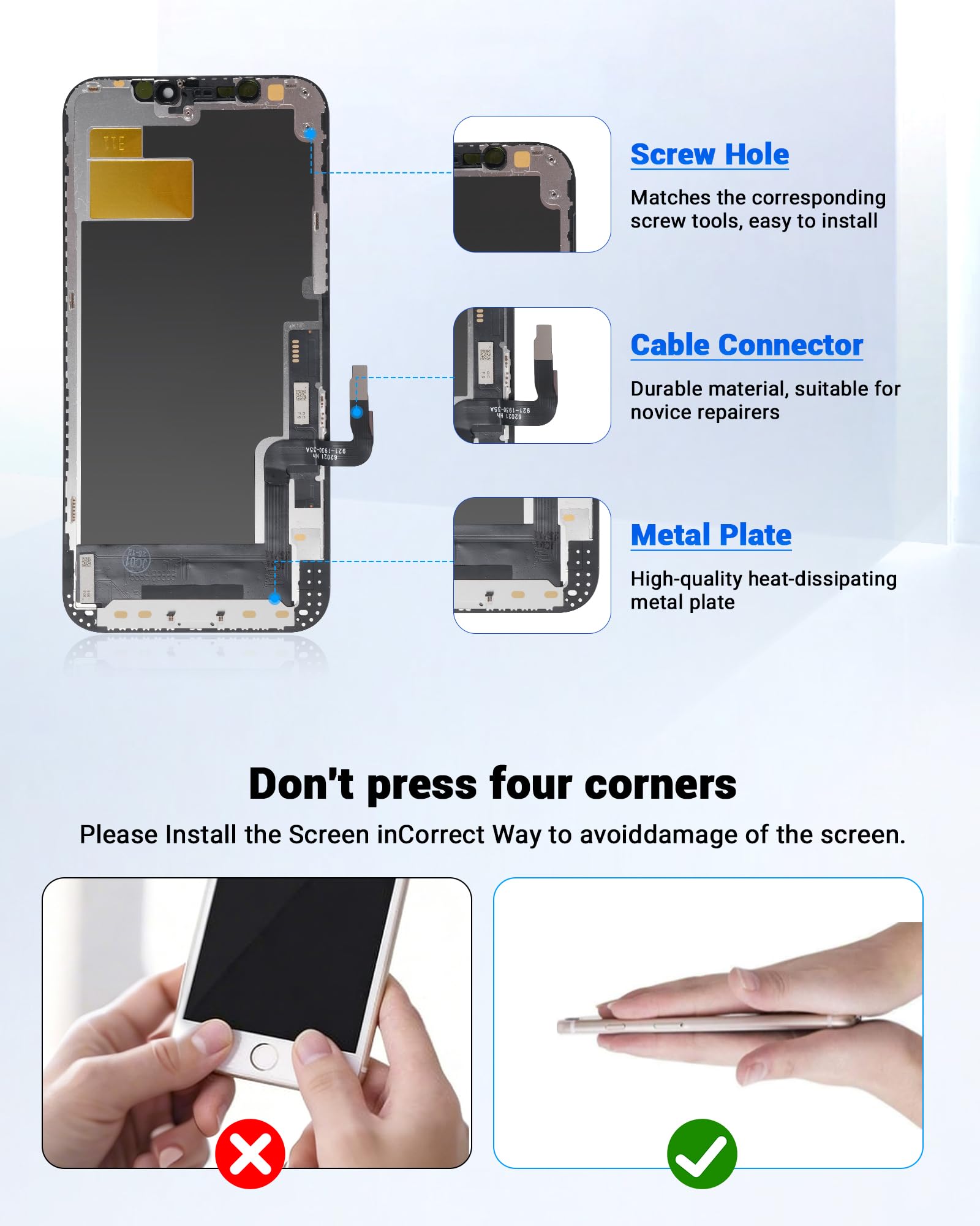 Für iPhone 12/12 Pro Display Ersatz Set 6,1 Zoll 3D Touch Bildschirm mit Rahmen Digitizer inkl. Reparatur Werkzeug & Displayschutz(Modelle A2172, A2402, A2404, A2403, A2341, A2406, A2408, A2407)