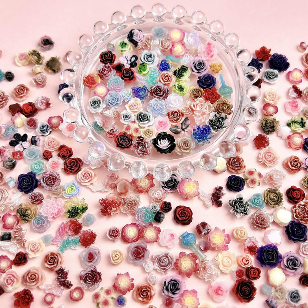 COOSLIM 150pcs 3D Camellias Rose Flower Nail Art Charms, Cute Flower Nail Charms for Acrylic Nails, Colorful Nail Flowers for Nails Charms Floral Nail