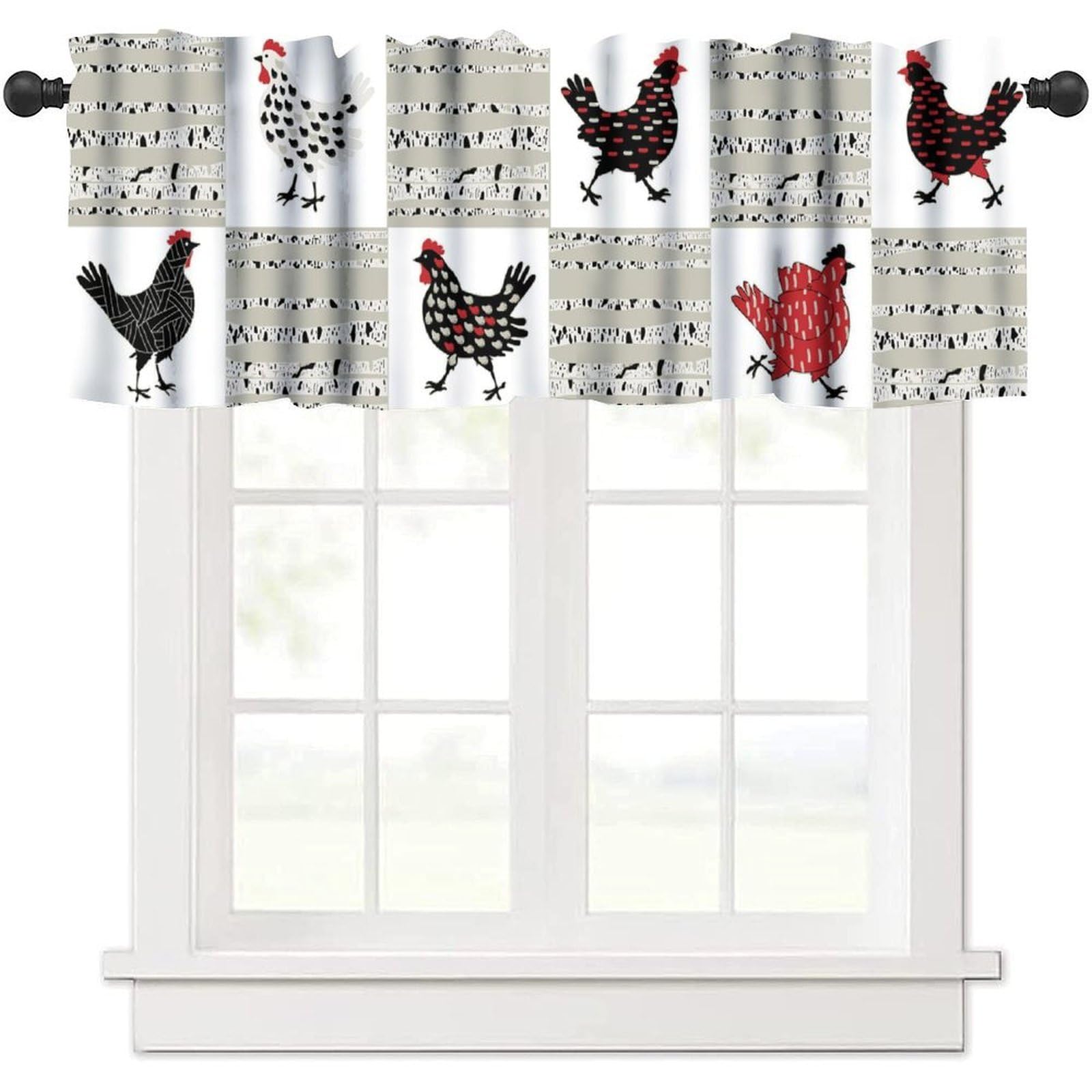 moderw Farmhouse Rooster Window Valance Curtains, Rustic Farm Animals Window Treatments Funny Chicken Curtain Valance for Cabin Cottage Kitchen Living Room 54x18inch