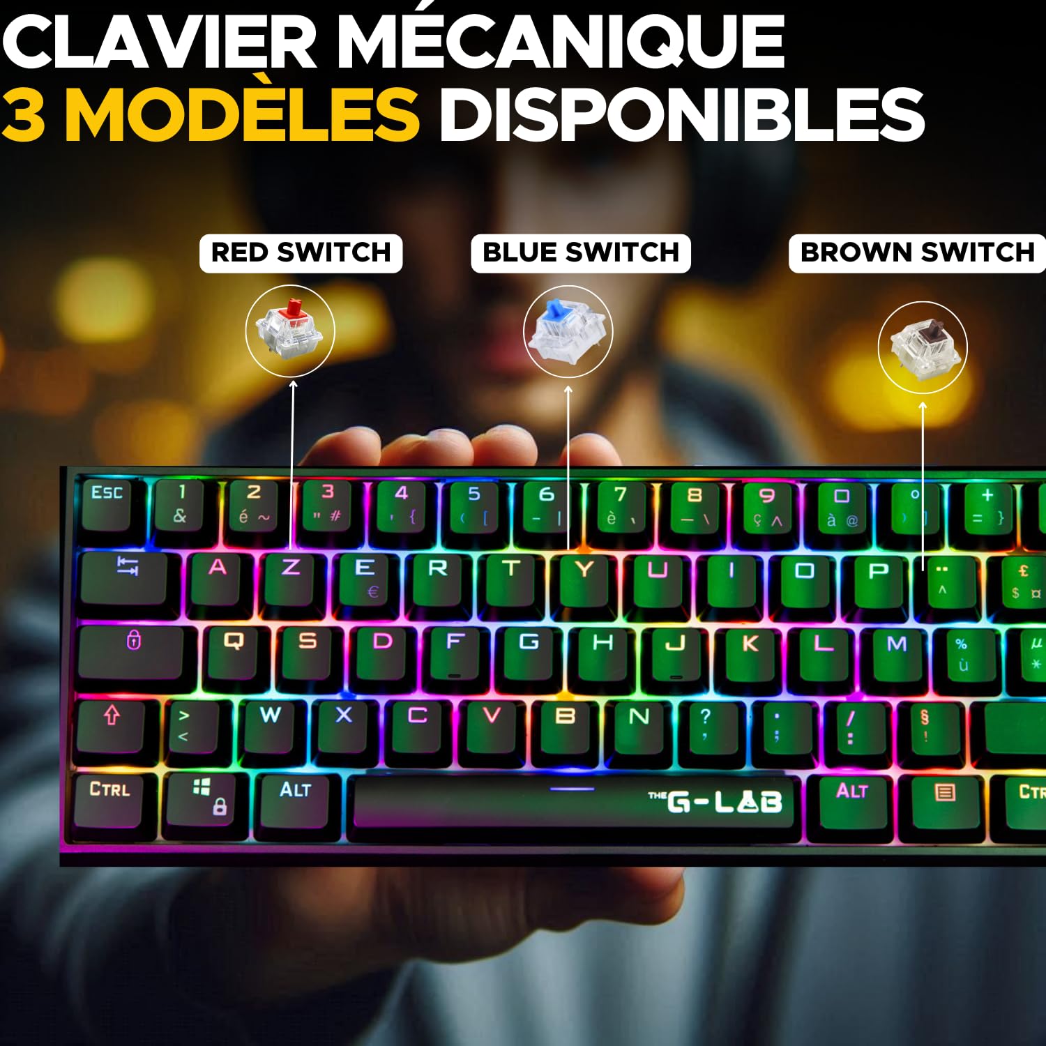 The G-Lab - Keyz Thallium - Clavier Mécanique 60% USB - Red Switch Interchangeable - Mini Clavier Gamer, Mécanique Format Ultra-Compact, 100% Personnalisable. Pc/ps4/ Ps5/xbox - Azerty - New