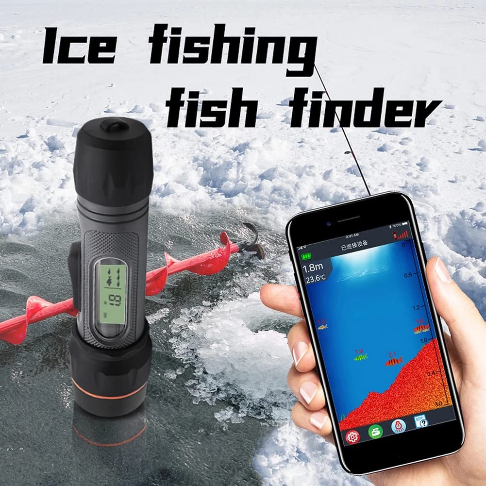 CUNTO Buscador de Peces inalámbrico para Pesca de Invierno, sonda ecosonda con conexión Bluetooth, Temperatura, Pantalla LCD, Mango Digital, buscador de Profundidad portátil a Prueba de Agua