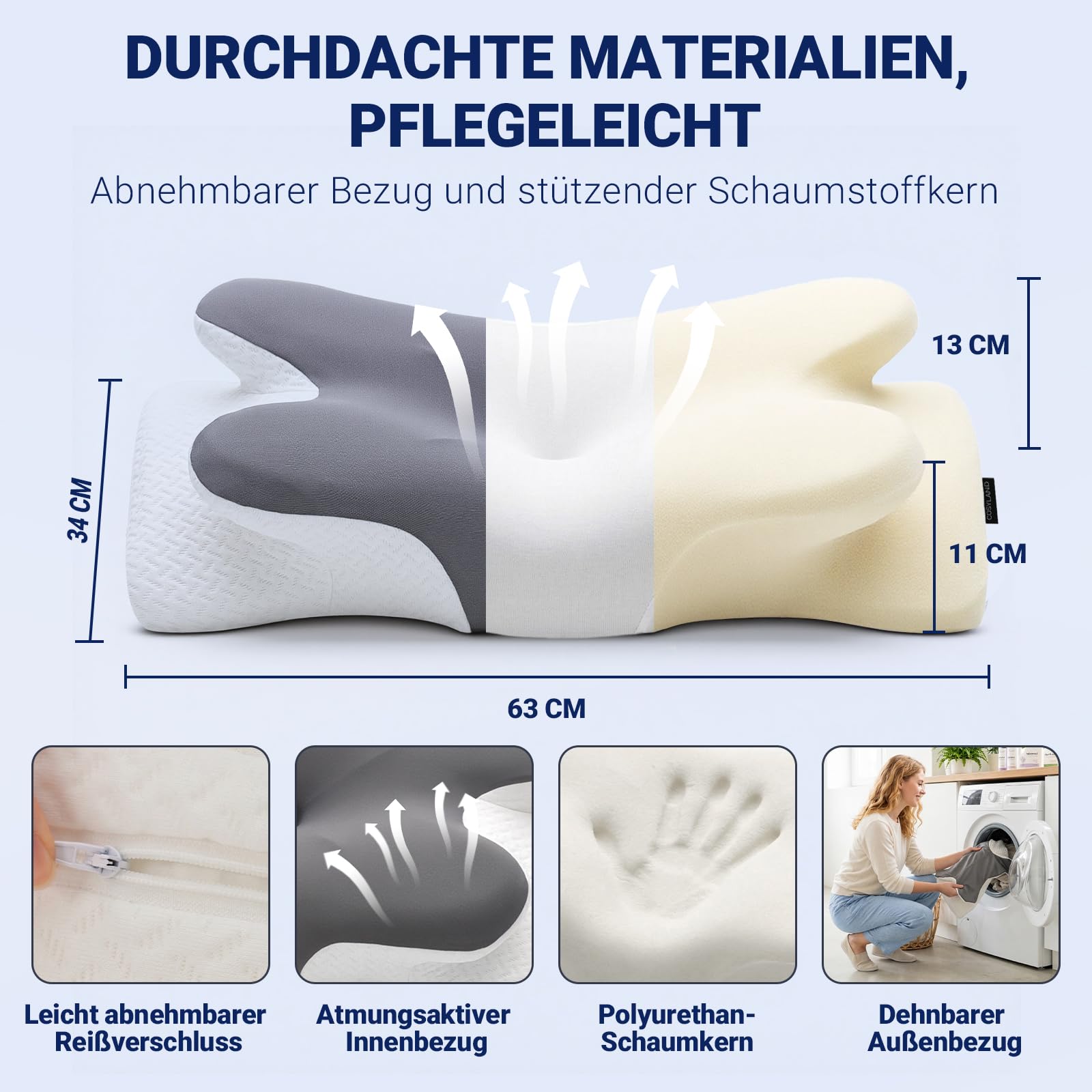 COSYLAND Memory Foam Nackenkissen Schmetterlingskissen 63x34cm Dunkelgrau