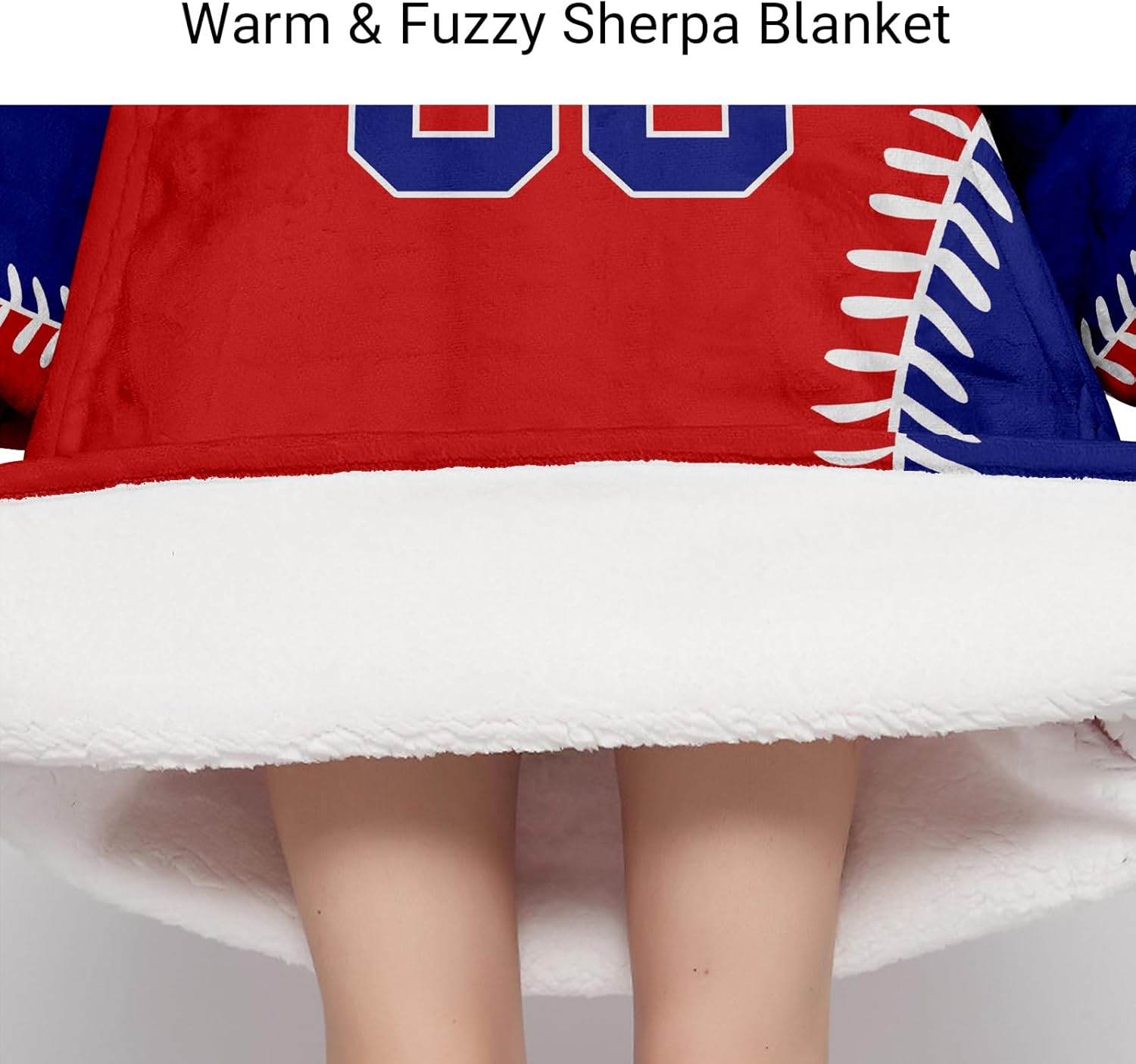 Baseball Hoodie Blankets Custom Name Team Number Personalized Wearable Sherpa Blanket for Kids & Adult
