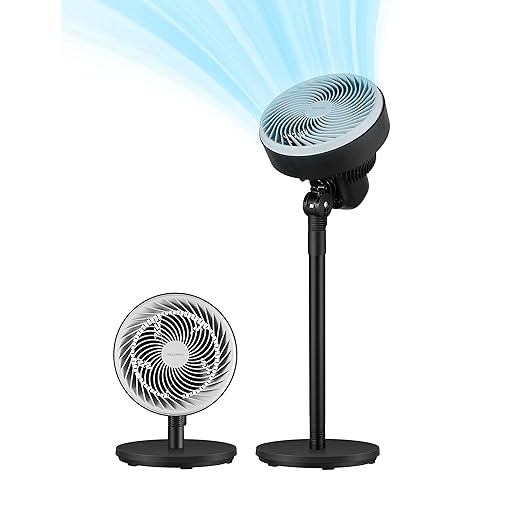 PELONIS Air Circulator Fan | 2 In 1 Table Pedestal Fan | Adjustable Height| 75-Degree Tilt |7-inch airfoil fan blades| 3 Speeds | Low Noise |Solid Base| for Home, Office, Dorm | Black