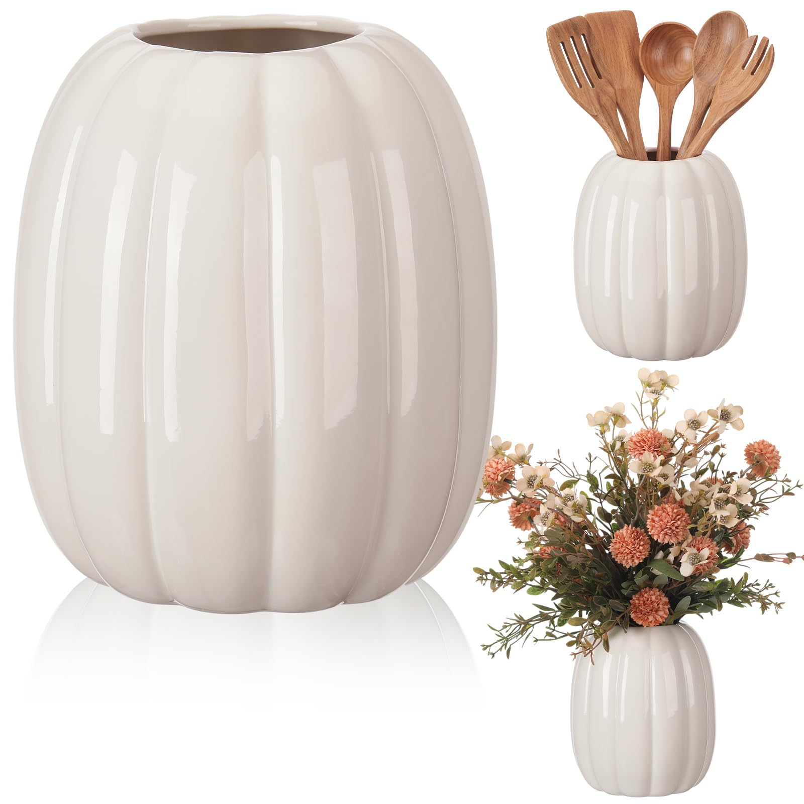 Beeveer Ceramic Pumpkin Vase White