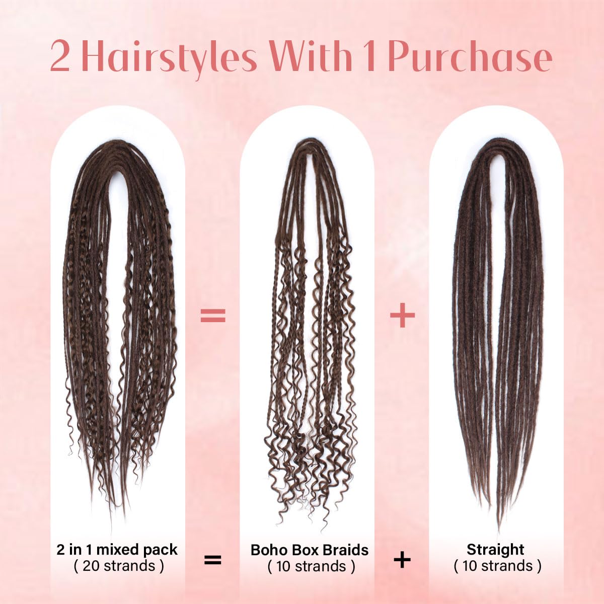 Quiduis - Juego completo de extensiones de rastas de 76 cm, 20 hebras de rastas, 2 en 1, extensiones sintéticas mixtas, color chocolate, rectas, bohemias, de doble extremo, estilo hippie para mujer