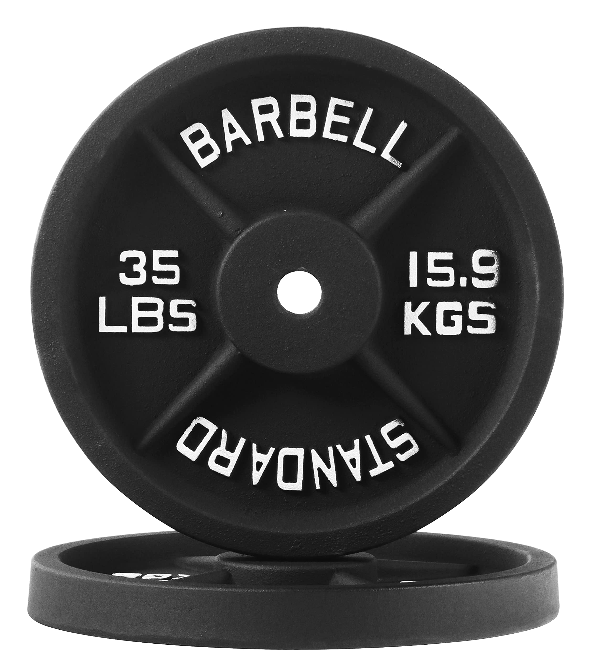 cast iron plate weight plate for strength training and weightlifting, 1-inch center (standard), 35lb (set of 2)