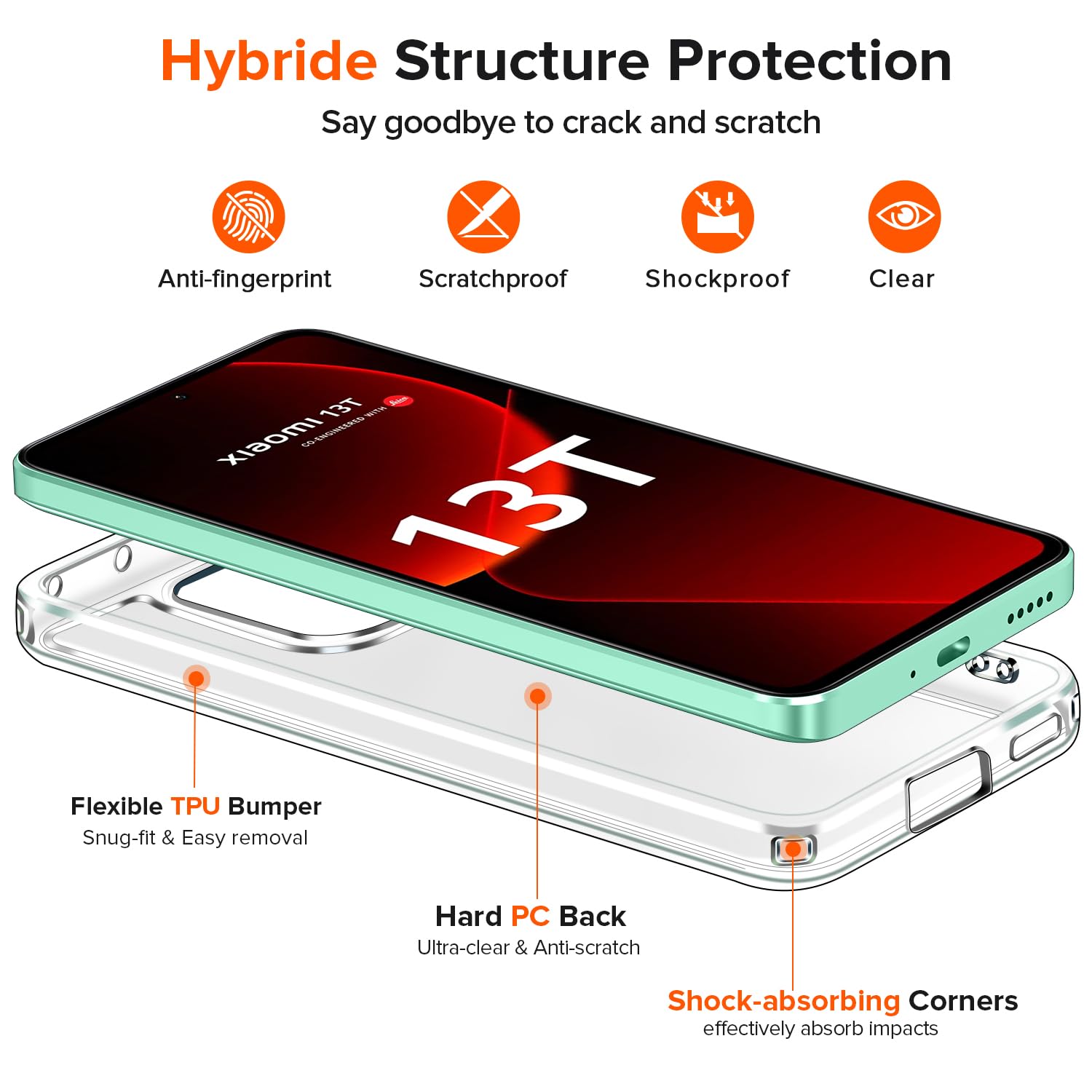 Ivoler Anti-Jaunissement HD Clair Coque Pour Xiaomi 13T