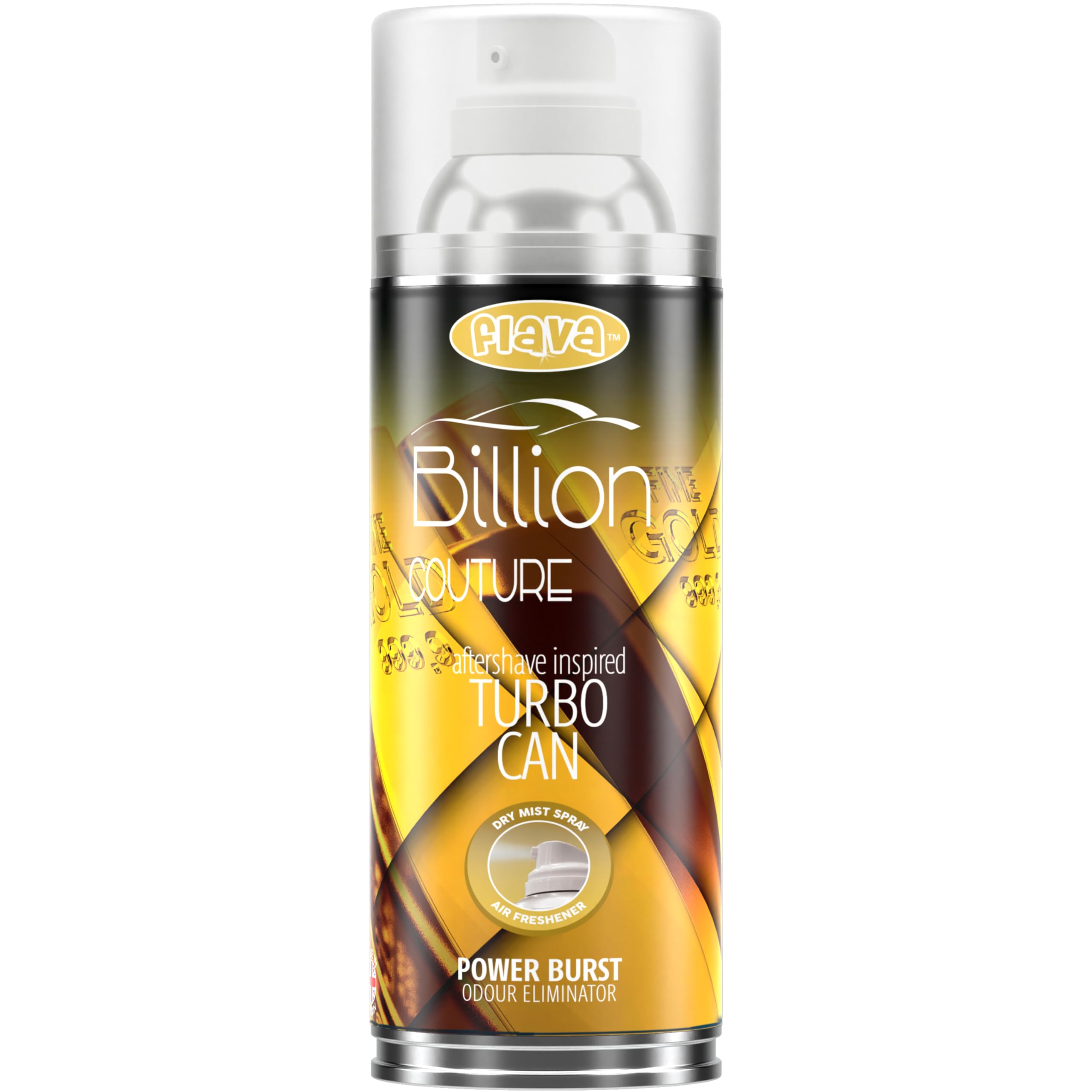 FlavaCar Air Freshener Turbo Can Spray - Billion (Pack of 1) Perfume Inspired Scent - Strong, Long Lasting Air Freshener Spray - Odour Eliminating Dry Mist Fragrance for Car Truck or Van - 400ml