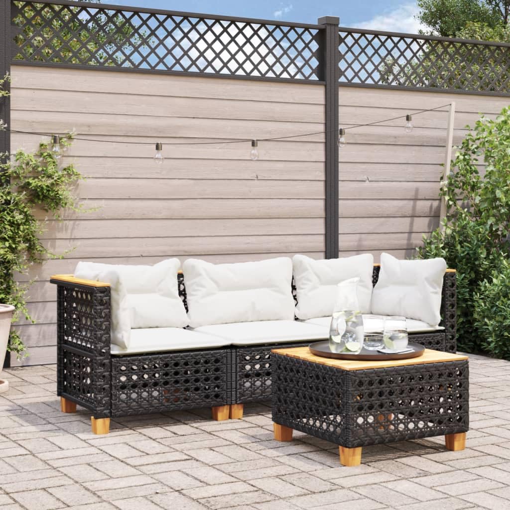 Gecheer Divano da Giardino a 3 Posti con Cuscini Nero in Polyrattan,Salotto da Giardino,Salotto da Esterno-PLC345