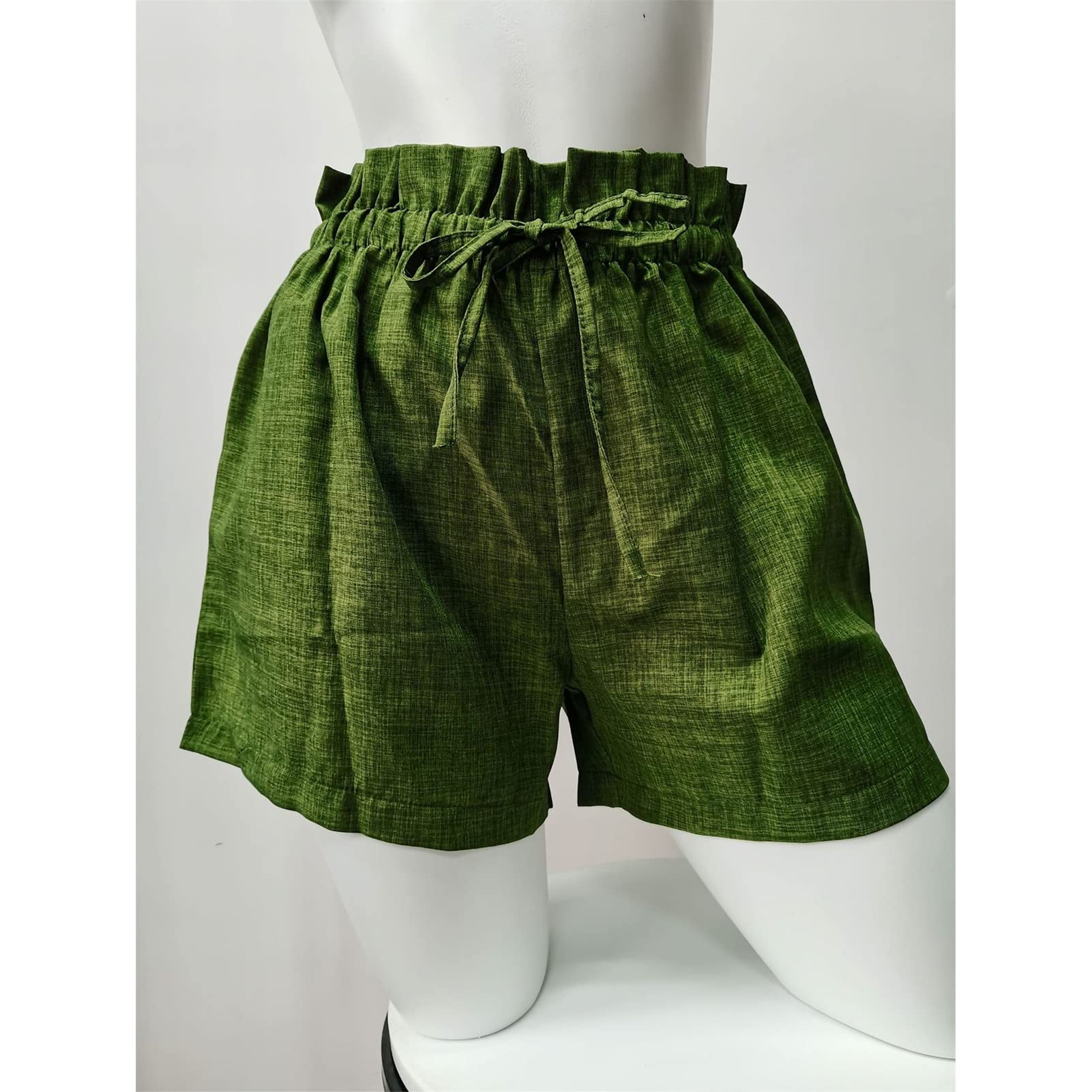 JEKE-DG Womens Comfy Drawstring Casual Shorts Smocked Elastic Waist Comfy Beach Shorts Ruffle Belted Shorts with Pockets (Large,Green)