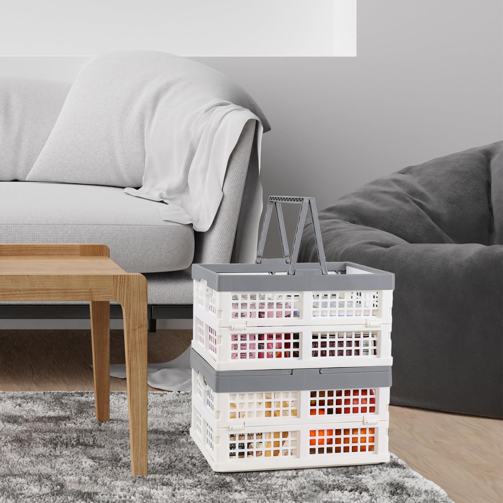 Readsky 2 confezioni di cestini per la spesa pieghevoli in plastica, da 14 l, con manici, colore: bianco