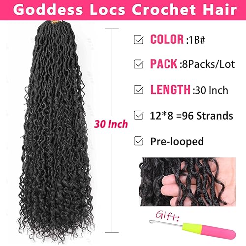 Miniatura 2 de Cabello de ganchillo Goddess Locs de 30 pulgadas, 8 paquetes de cabello bohemio de imitación de ganchillo con extremos rizados, trenzas de ganchillo