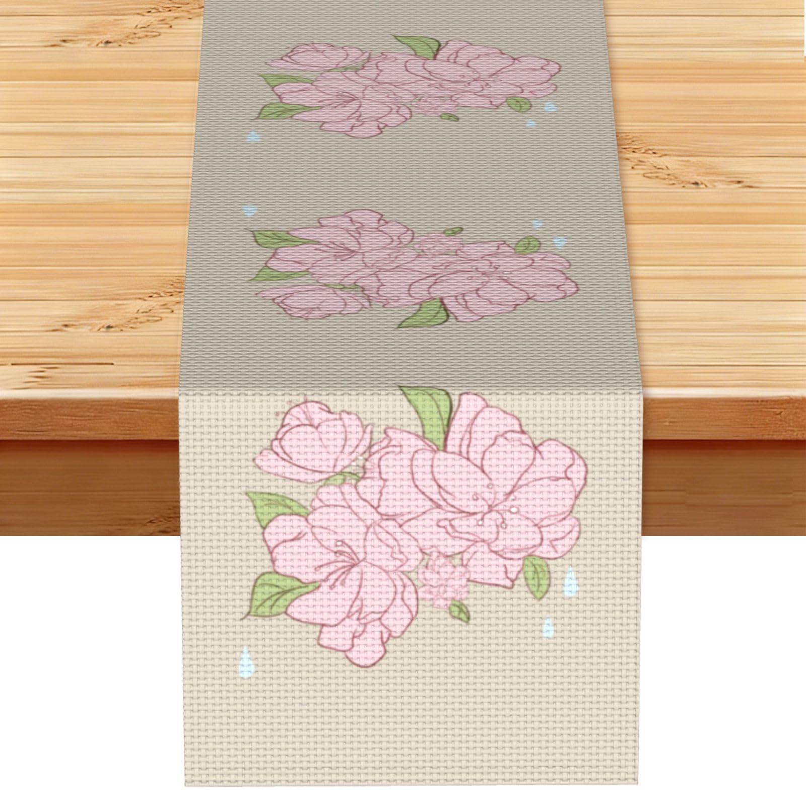 Divided Peach Blossoms Linen Feel Table Runner Wedding Party Home Decoration