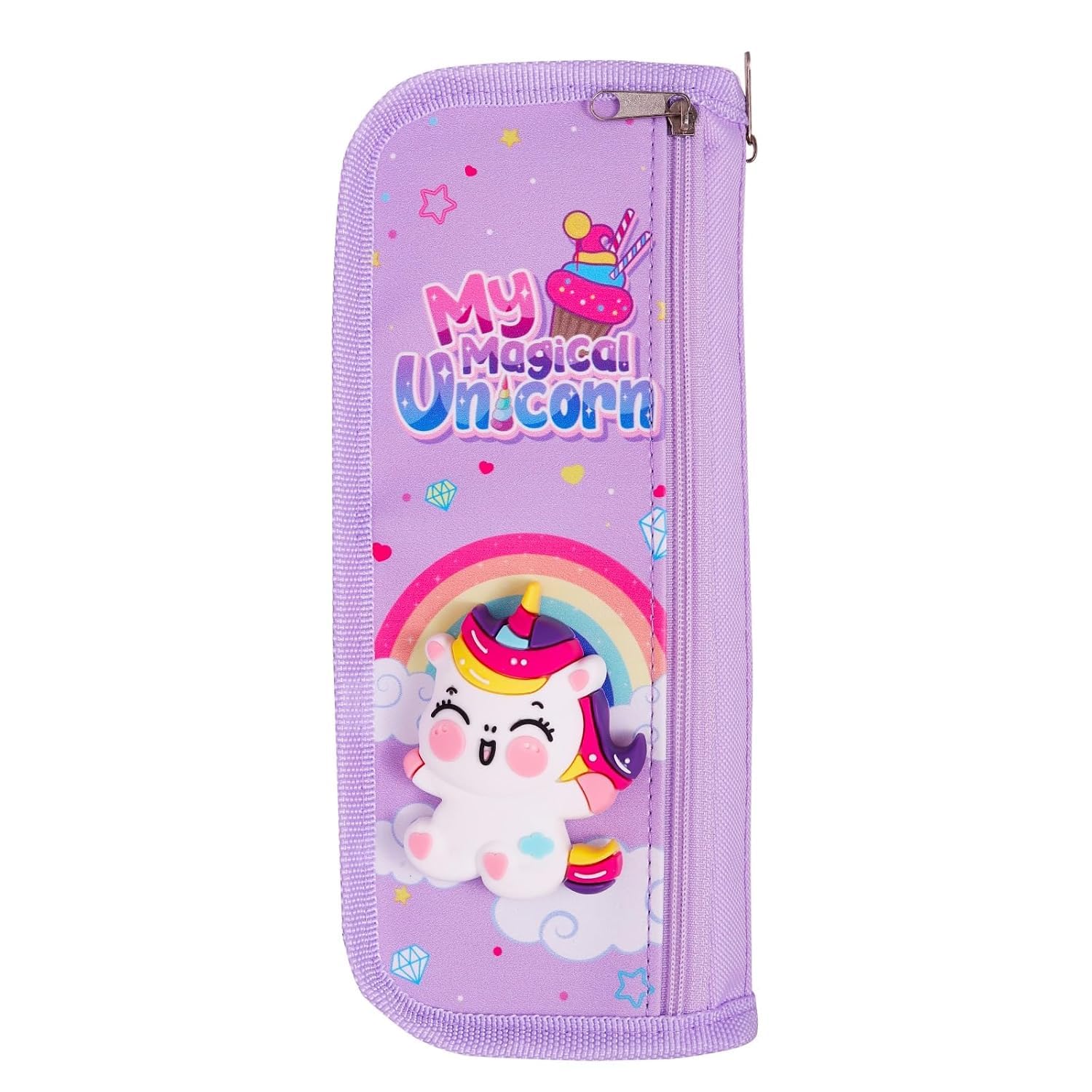 3D Unicorn Pencil Pouch for Girls, Cute Stationery Case with Zipper (Purple)