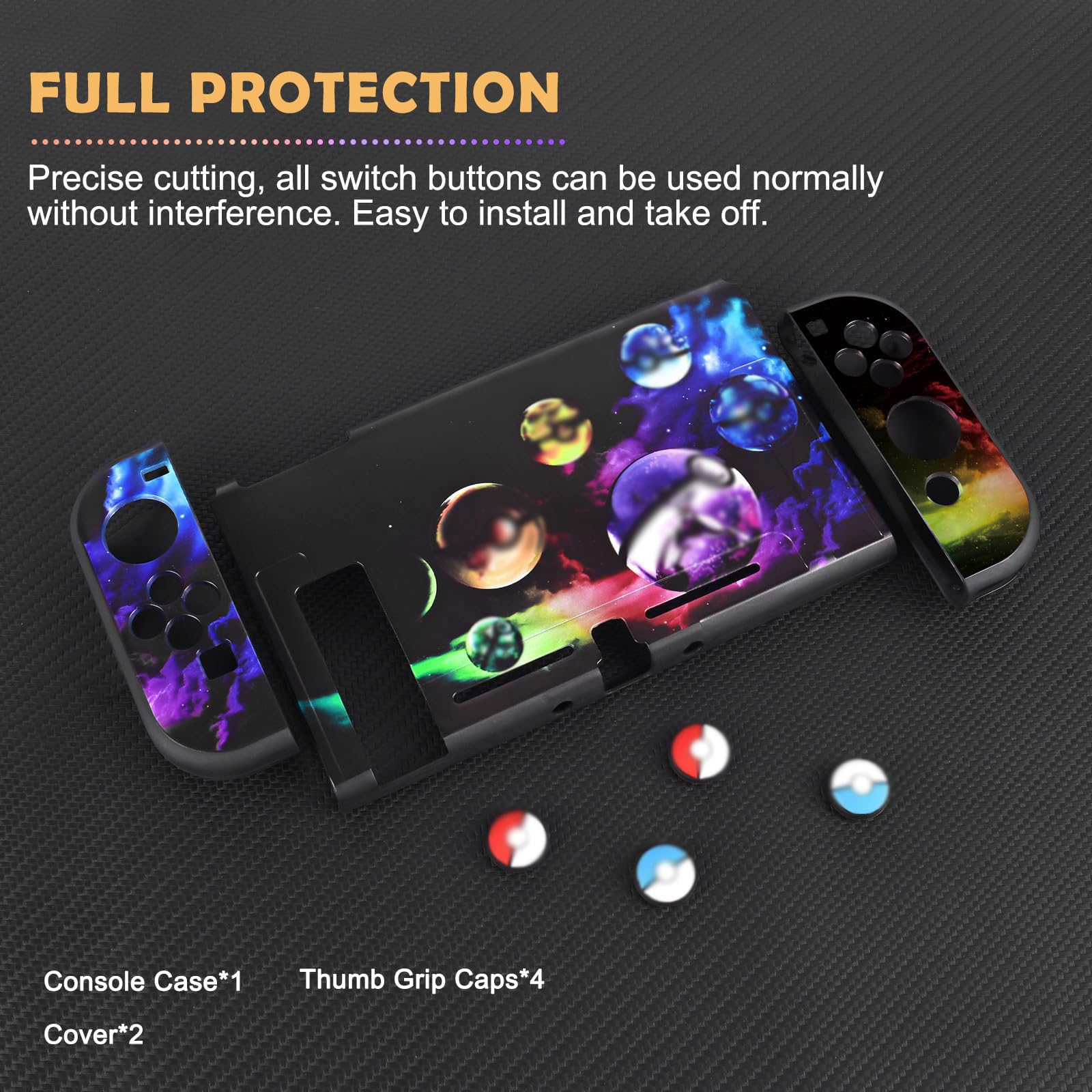 DLseego Coque Compatible avec la Switch, Étuis de Protection en TPU Souple pour la Switch, avec 2 Housses Souples pour Le Joycon et 4 Thumb Grip Caps,éléments de Jeux Anime, Boules d'elfes