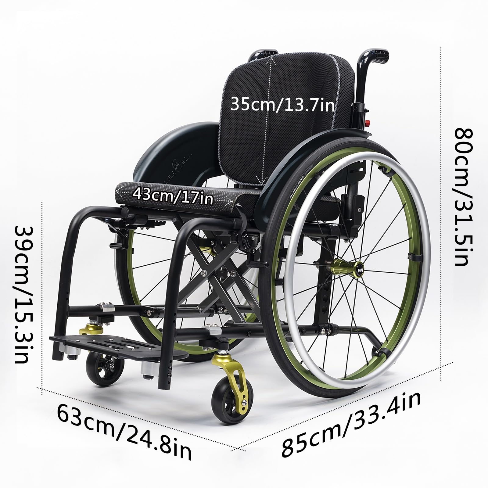 Silla de ruedas manual ligera, silla de ruedas deportiva ultraligera portátil todo terreno, silla de ruedas plegable, sillas de ruedas de transporte con antivuelco(B,43cm/17in)