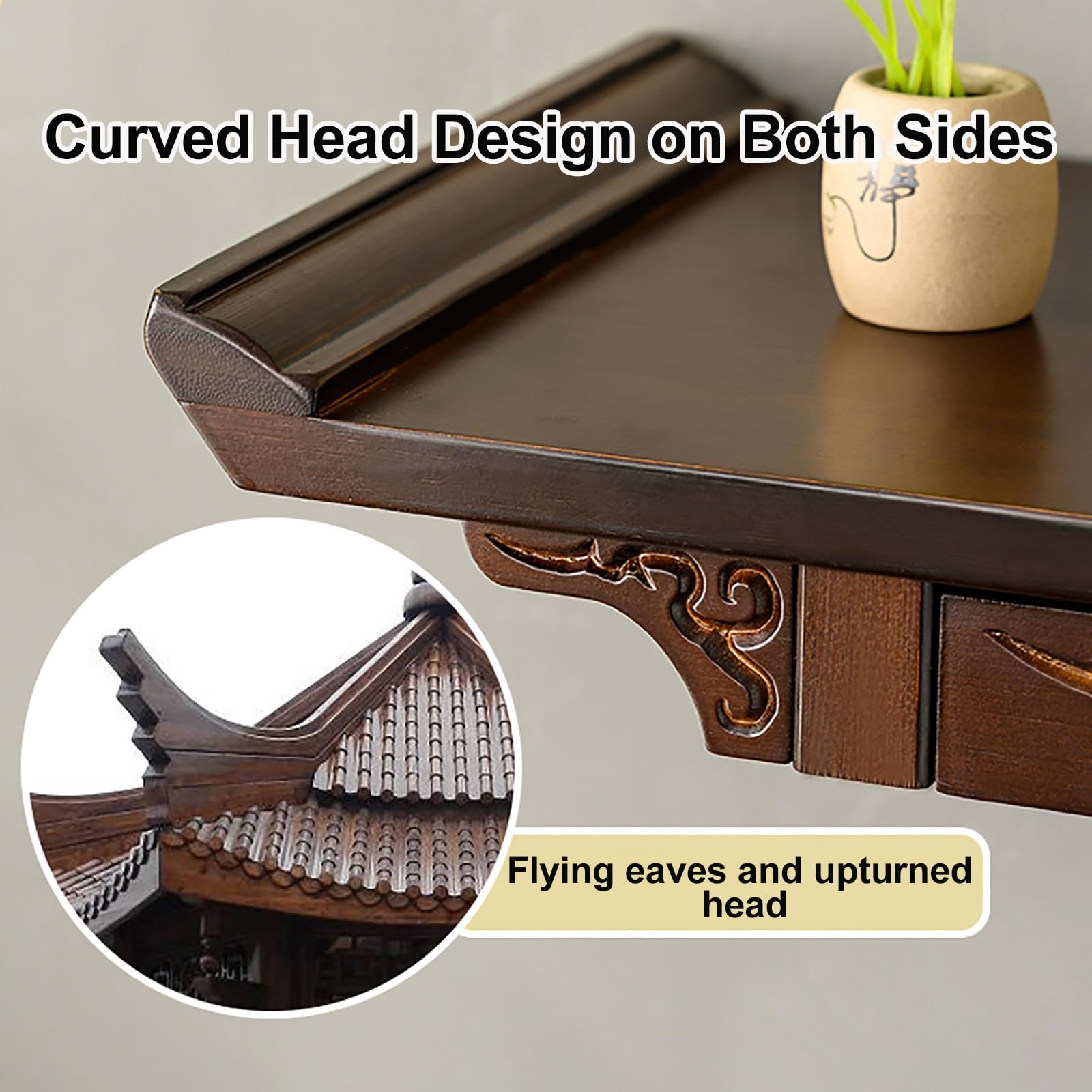 Wall Mounted Bamboo Shrine Altar Table With LED Light - Retractable Shelf For Meditation, Prayer, Buddha Statue (15.7in)