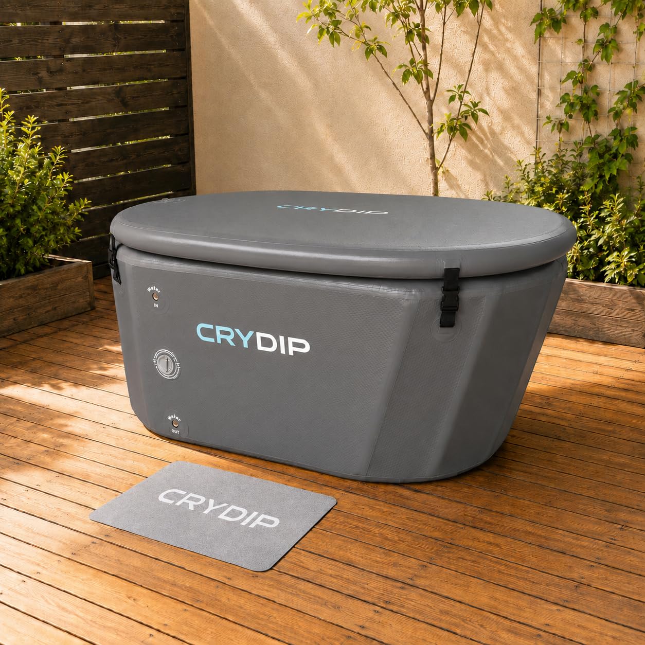 CRYDIP XXL Oval Inflatable Bathtub for Adults, 200 Gal Portable Soaking Tub, Drop-Stitch Cold Plunge & Ice Bath Tub with 110° Backrest, Insulated Lid, Foldable Hot Bath Tub
