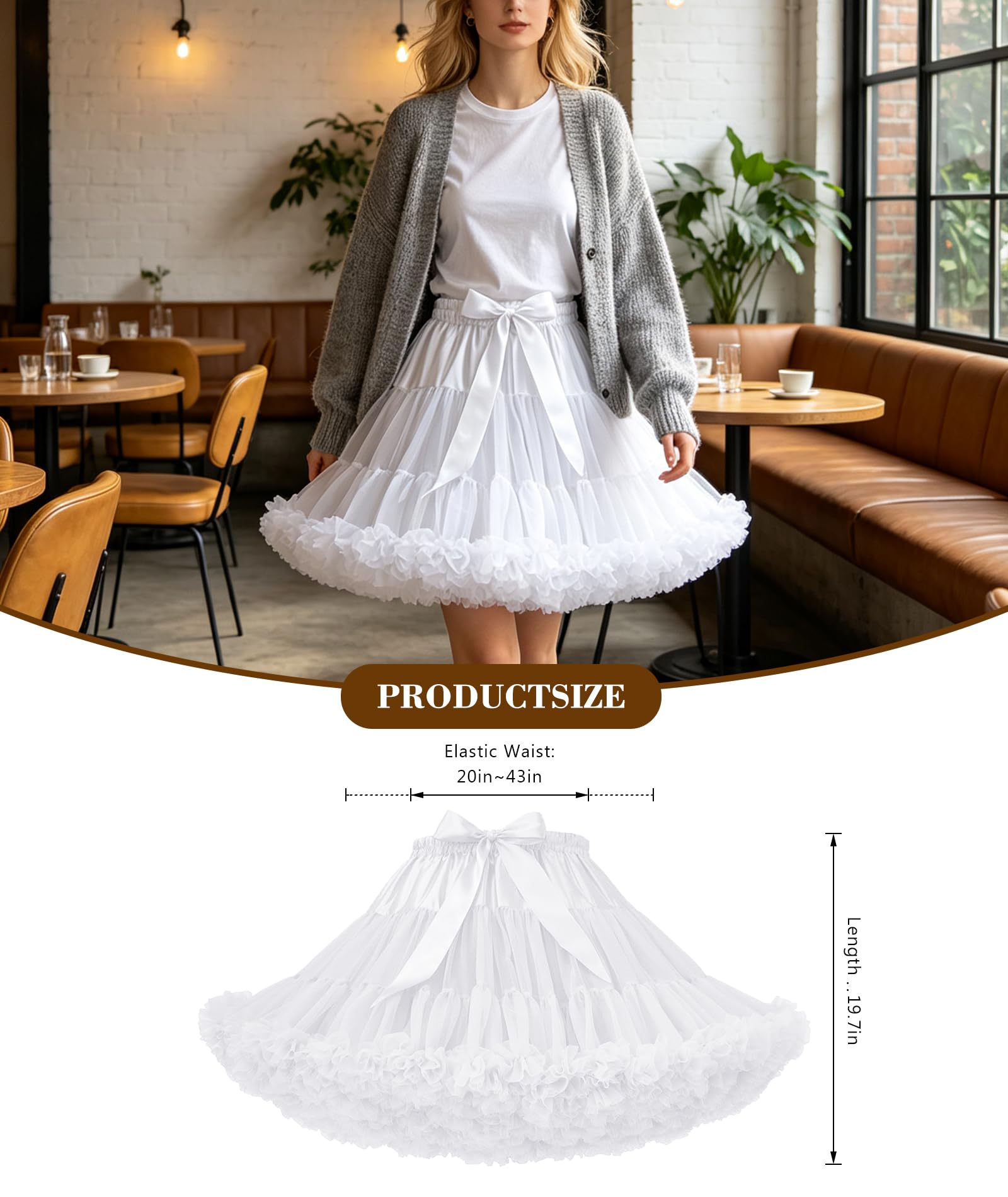 Sottogonna da donna per adulti, gonna a tutù gonfia a strati, per balletto, tulle, sottogonna