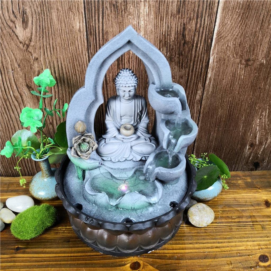 Statuetta Ornamentale Buddista da 30 Cm con Fontana Rotonda Buddha Tavolo