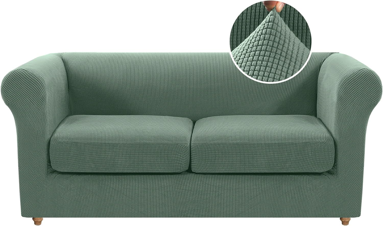 WJHDWYD Sofa Cover with Armrests Stretch Chesterfield Sofa Cover Modern Non-Slip(Verde Salvia,2 Posti)