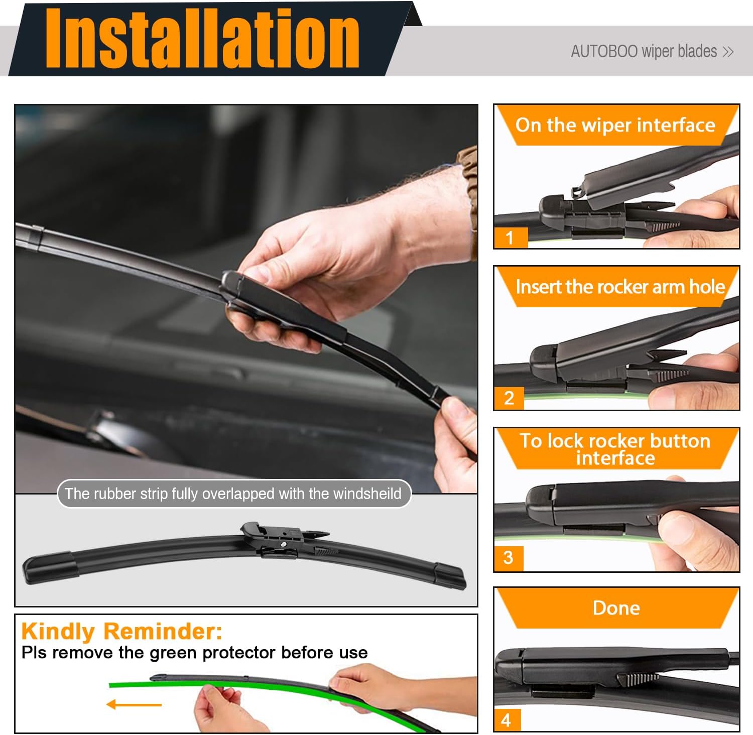 AUTOBOO Replacement For 2013-2020 Ford Escape Edge Focus 28"+28" Pinch Tab Windshield Wiper Blade Set-Factory OE Style
