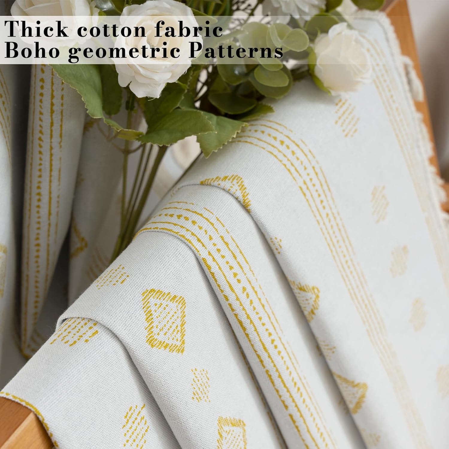 ColorBird Gold Yellow Christmas Curtains Boho 100% Blackout Curtains 84 Inches Long Patterned for Bedroom Mustard Western Window Treatment Drapes for Bedroom Living Dining Room Boho Chic Decor