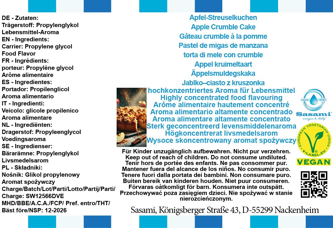 Pastel de migas de manzana aroma concentrado - Vegano - Sasami - 100ml