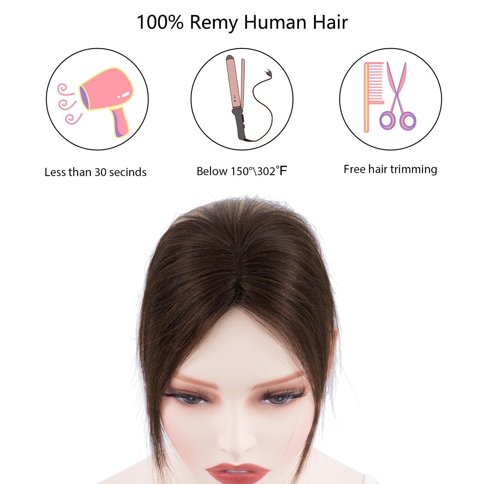 Clip in Fringe 100% Human Hair Bangs Clip in 360 3D Coverage Fringe for Women Daily Wear Dark Brown, Dark Brown-3D bangs, 5 in - Image 3