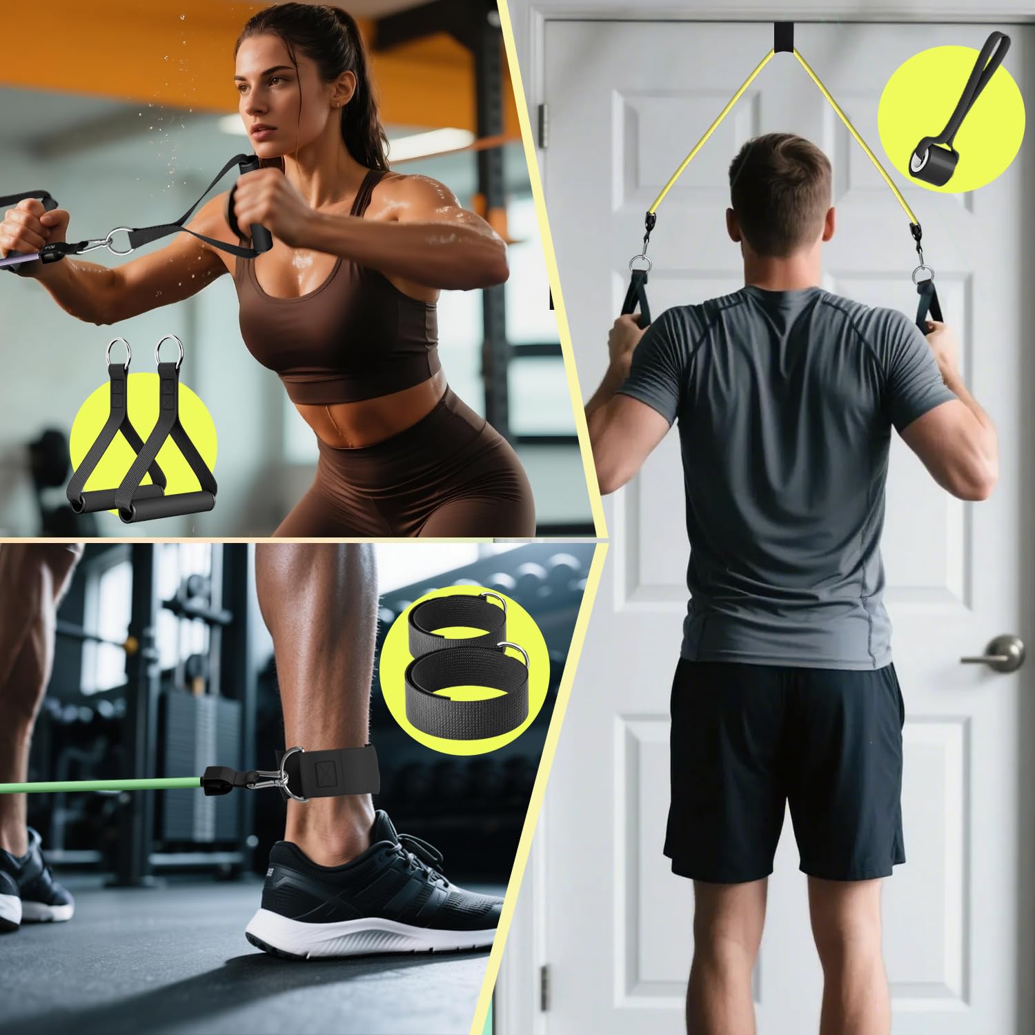 Whatafit Juego de Bandas de Resistencia, Bandas de Ejercicio con Anclaje de Puerta, Asas, Bolsa de Transporte, Correas de Tobillo para Entrenamiento de Resistencia, Terapia física, Entrenamientos en