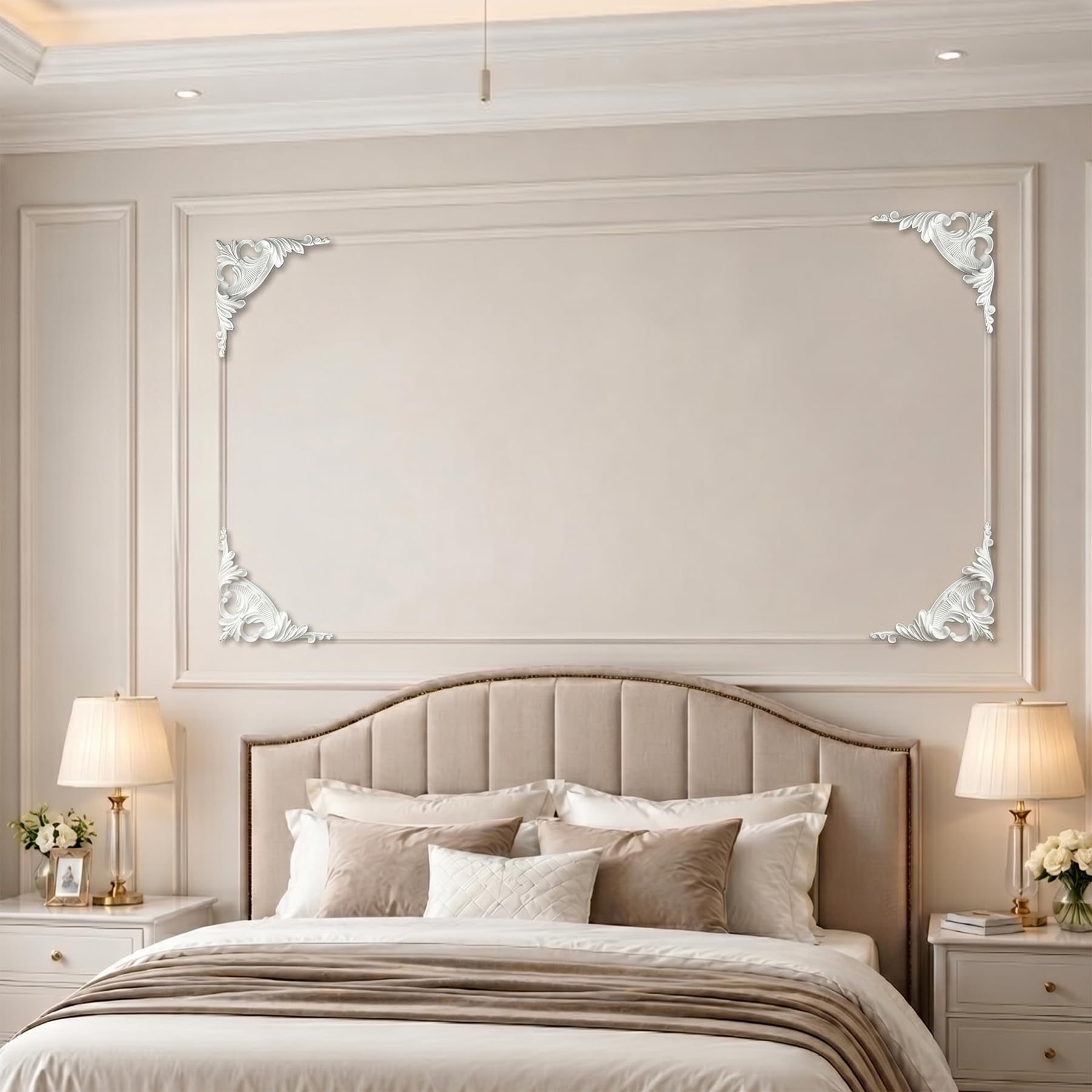 4 PCS Angolari Decorativi per Pareti E Soffitti in PU Modanature Angolari 3D con Decorazioni Floreali Profili Decorativi Verniciabili per Cornici E Angoli Elegante Finitura