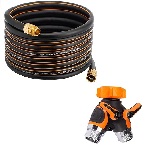 Manguera de jardín híbrida con divisor de jirafa, 58 pulgadas x 50 pies, longitud personalizada, sin torceduras, manguera flexible a prueba de fugas