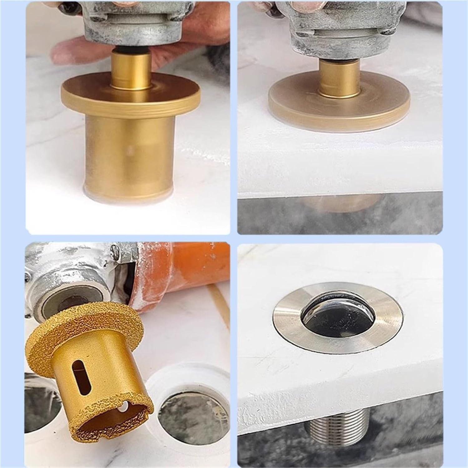 Brazed Diamond Core Drill Bits Washbasin Water Sink Hole Saw for Porcelain Tiles Marble Granite Countertop Sewer Hole Opener Too(1Set 50-70)