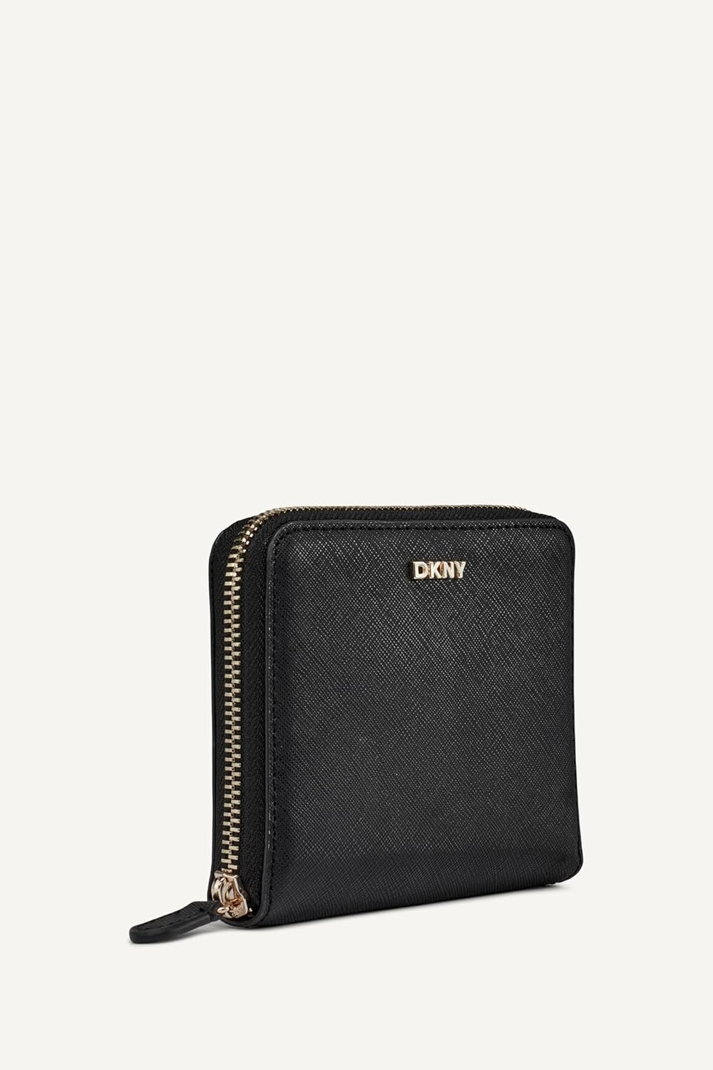 DKNY Women's Velita-SMALL Zip Around Billfold, Black and Gold