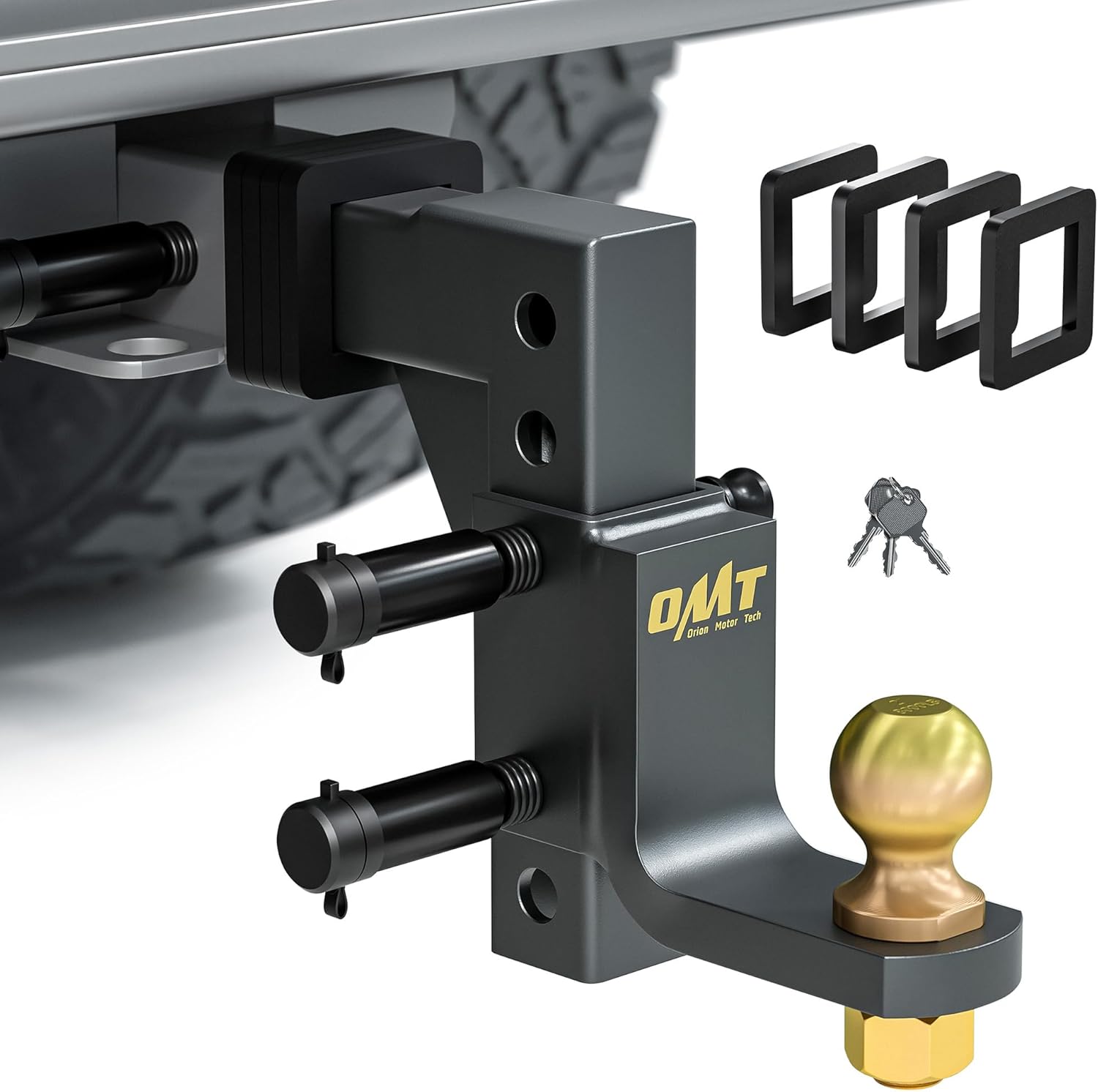 Orion Motor Tech Adjustable Trailer Hitch Ball Mount for 2" Receiver - 9-1/2" Drop, 8-1/4" Rise, 8000 LB Capacity with 3 Locking Pins