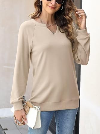 EADINVE Womens V Neck Sweatshirts Casual Long Sleeve Lightweight Pullover