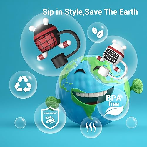 Miniatura 6 de 4Johor 2 tapas de paja de hockey para accesorios de copa Stanley, adornos de paja se adapta a popotes reutilizables de 0.4 pulgadas, fundas de paja