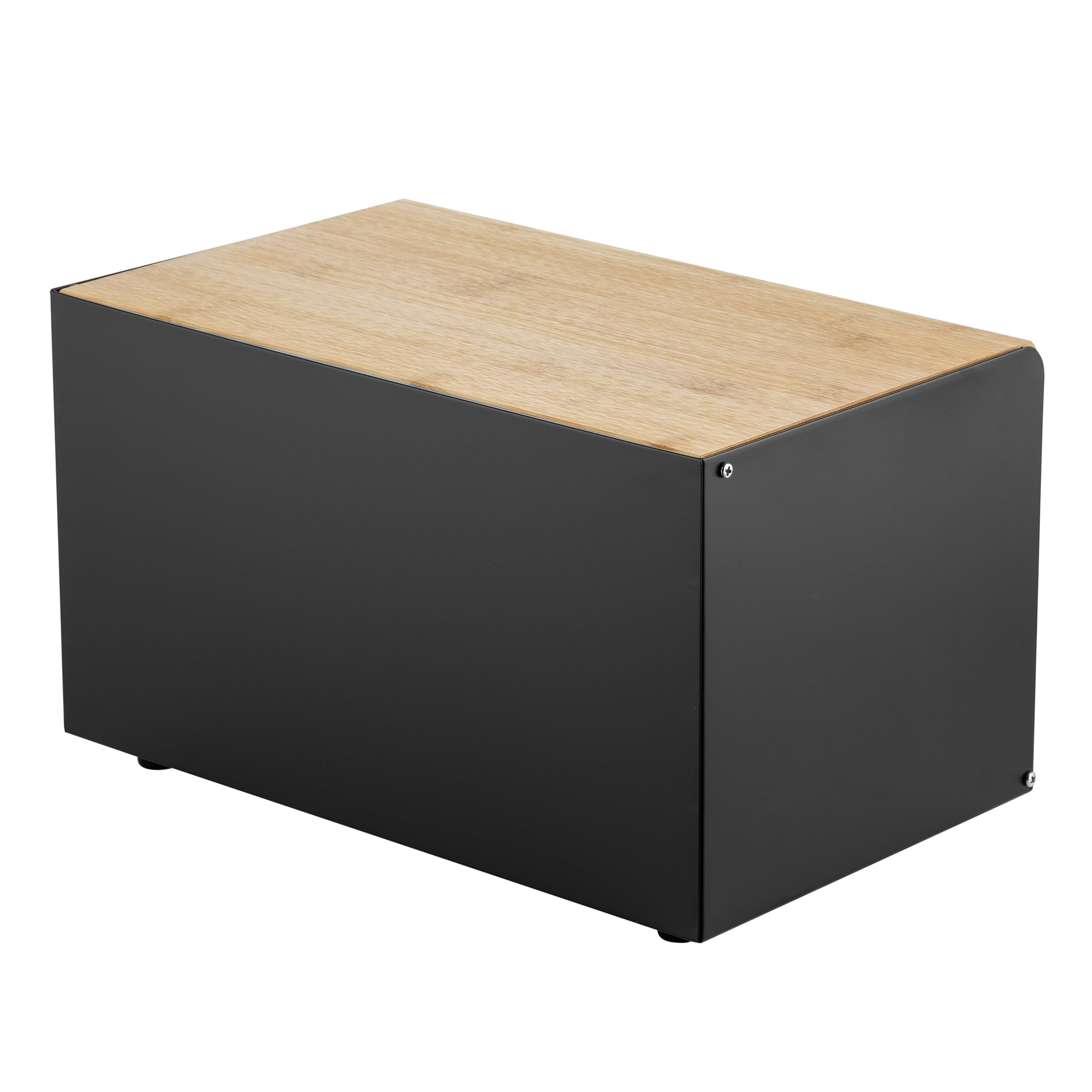 FLORINA Brotkasten inkl. 3-er-Set Aufbewahrungsdosen CUBE I Brotbox aus Stahl und Bambus-Deckel I Geräumiger und moderner Brotbehälter I 3 Vorratsdosen für Kaffee Tee Zucker I Farbe: Schwarz