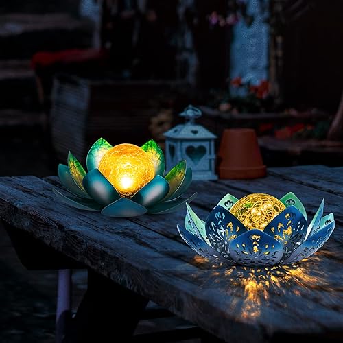 Miniatura 1 de Huaxu Lámpara solar de cristal de metal para exteriores, decoración de jardín, impermeable, lámpara de mesa LED de flor de loto