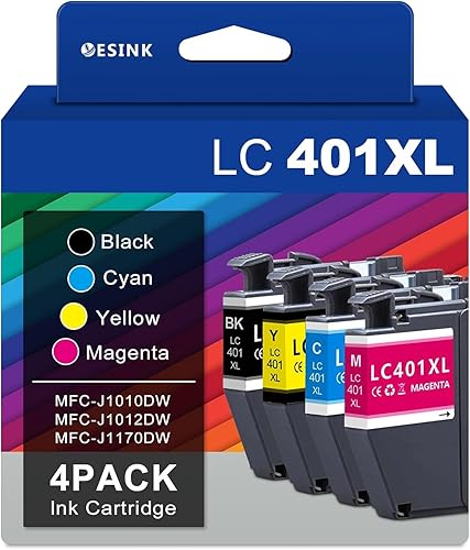 LC401 Cartucho de tinta de alto rendimiento, 401XL compatible con tinta Brother LC401, funciona con impresora MFC-J1010DW MFC-J1012DW MFC-J1170DW (1