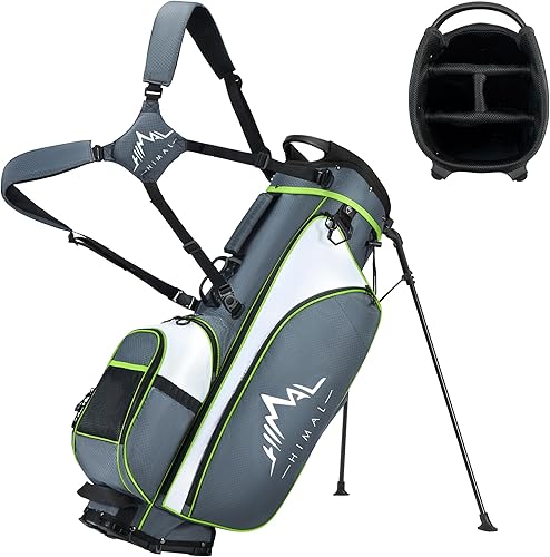 Bolsa de golf ligera con soporte, divisor de 4 vías de longitud completa, base plegable y correas dobles